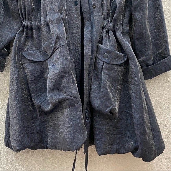 SAMUEL DONG Shimmer Bluish Gray Cinched Waist Bubble Coat Jacket Size L - Picture 12 of 16